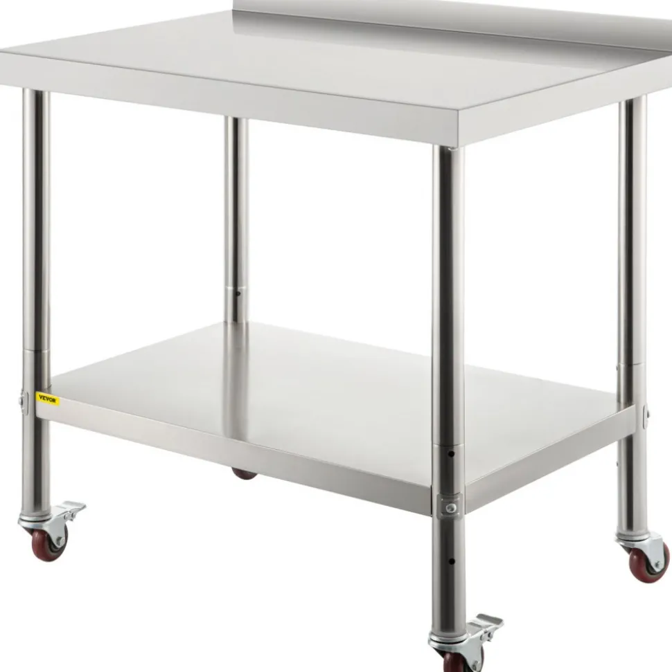VEVOR Stainless Steel Prep Table, 24 x 72 x 34 Inch, 880 lbs Load Capacity, Heavy Duty Metal Worktable with 3 Adjustable Height Levels, Commercial Workstation for Kitchen Garage Restaurant Backyard