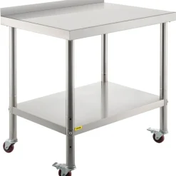 VEVOR Stainless Steel Prep Table, 24 x 72 x 34 Inch, 880 lbs Load Capacity, Heavy Duty Metal Worktable with 3 Adjustable Height Levels, Commercial Workstation for Kitchen Garage Restaurant Backyard
