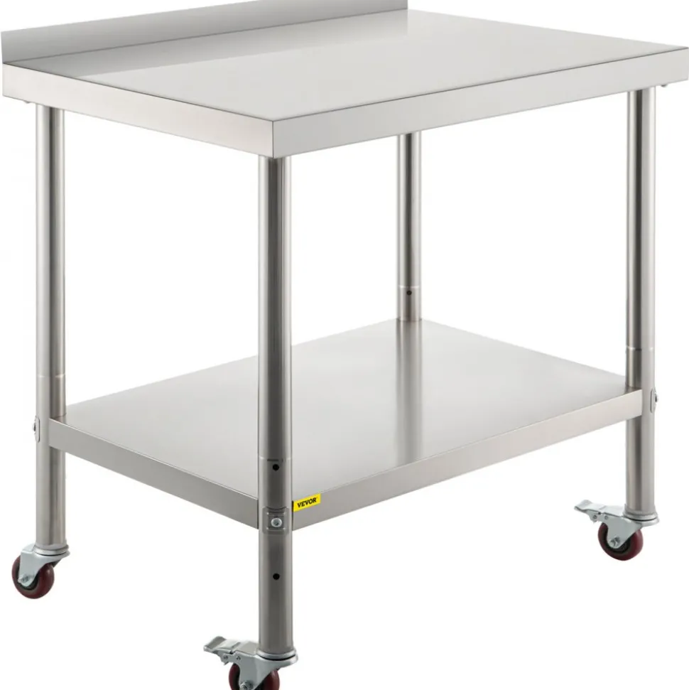 VEVOR Stainless Steel Prep Table, 24 x 72 x 34 Inch, 880 lbs Load Capacity, Heavy Duty Metal Worktable with 3 Adjustable Height Levels, Commercial Workstation for Kitchen Garage Restaurant Backyard