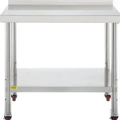 VEVOR Stainless Steel Prep Table, 24 x 72 x 34 Inch, 880 lbs Load Capacity, Heavy Duty Metal Worktable with 3 Adjustable Height Levels, Commercial Workstation for Kitchen Garage Restaurant Backyard