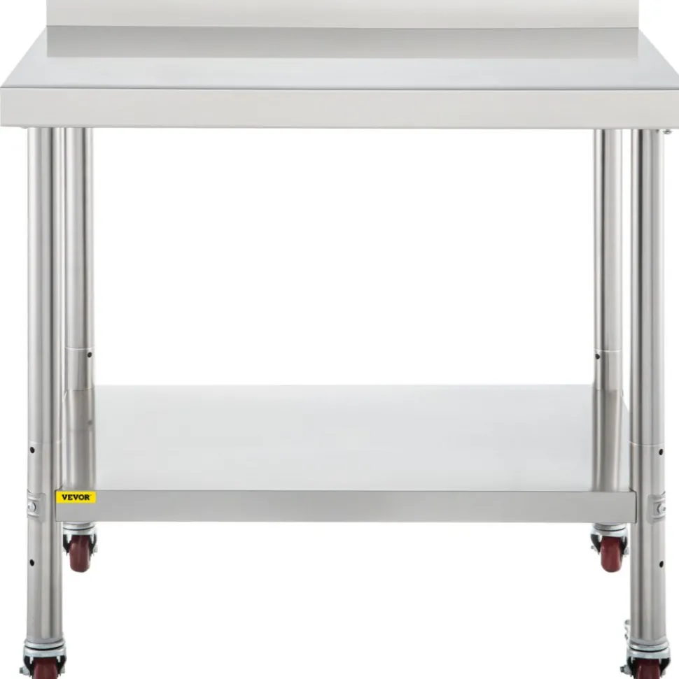 VEVOR Stainless Steel Prep Table, 24 x 72 x 34 Inch, 880 lbs Load Capacity, Heavy Duty Metal Worktable with 3 Adjustable Height Levels, Commercial Workstation for Kitchen Garage Restaurant Backyard