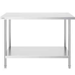 VEVOR Stainless Steel Prep Table, 24 x 48 x 34 Inch, 800 lbs Load Capacity, Heavy Duty Metal Worktable with 3 Adjustable Height Levels, Commercial Workstation for Kitchen Garage Restaurant Backyard
