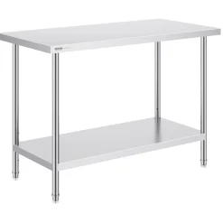 VEVOR Stainless Steel Prep Table, 24 x 48 x 34 Inch, 800 lbs Load Capacity, Heavy Duty Metal Worktable with 3 Adjustable Height Levels, Commercial Workstation for Kitchen Garage Restaurant Backyard