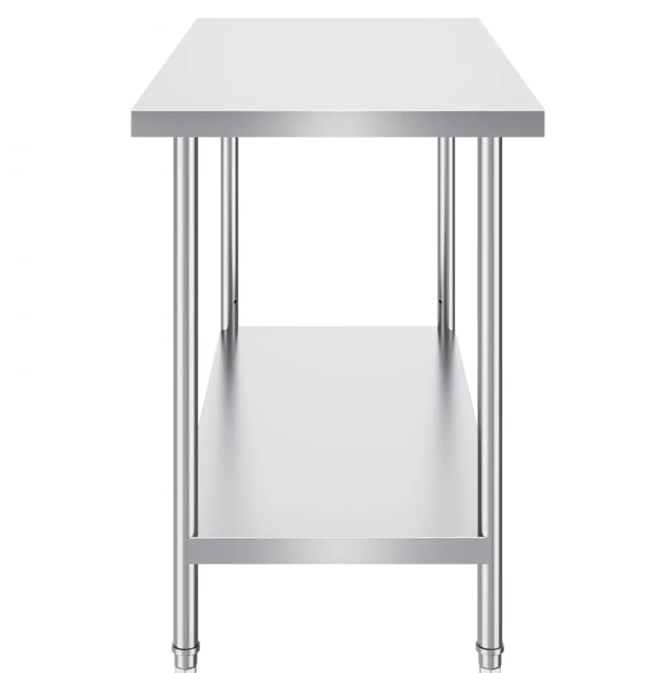 VEVOR Stainless Steel Prep Table, 24 x 48 x 34 Inch, 800 lbs Load Capacity, Heavy Duty Metal Worktable with 3 Adjustable Height Levels, Commercial Workstation for Kitchen Garage Restaurant Backyard