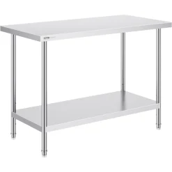 VEVOR Stainless Steel Prep Table, 24 x 48 x 34 Inch, 800 lbs Load Capacity, Heavy Duty Metal Worktable with 3 Adjustable Height Levels, Commercial Workstation for Kitchen Garage Restaurant Backyard