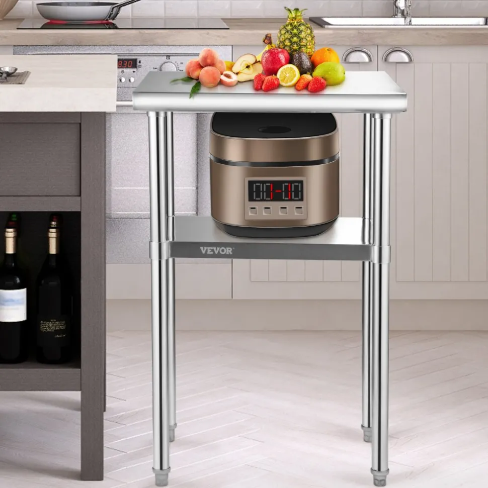 VEVOR Stainless Steel Prep Table, 24 x 18 x 36 Inch, 600lbs Load Capacity Heavy Duty Metal Worktable with Adjustable Undershelf & Feet, Commercial Workstation for Kitchen Restaurant Garage Backyard