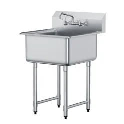 VEVOR Stainless Steel Prep & Utility Sink, 1 Compartment Free Standing Small Sink Include Faucet & legs, 27