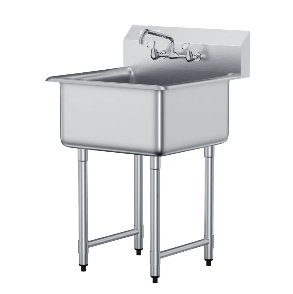 VEVOR Stainless Steel Prep & Utility Sink, 1 Compartment Free Standing Small Sink Include Faucet & legs, 27"x41" Commercial Single Bowl Sinks for Garage, Restaurant, Kitchen, Laundry