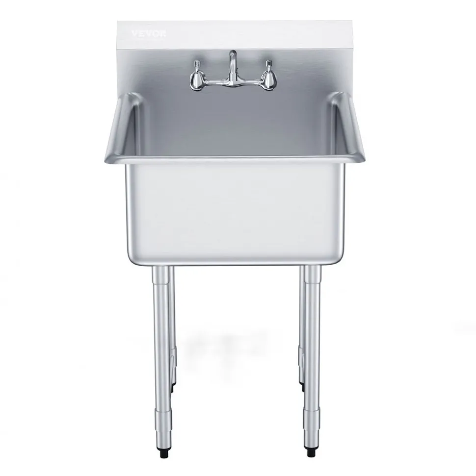 VEVOR Stainless Steel Prep & Utility Sink, 1 Compartment Free Standing Small Sink Include Faucet & legs, 27"x41" Commercial Single Bowl Sinks for Garage, Restaurant, Kitchen, Laundry