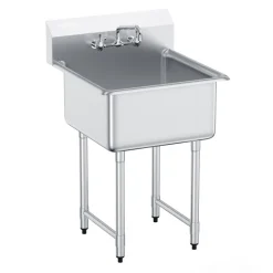 VEVOR Stainless Steel Prep & Utility Sink, 1 Compartment Free Standing Small Sink Include Faucet & legs, 27