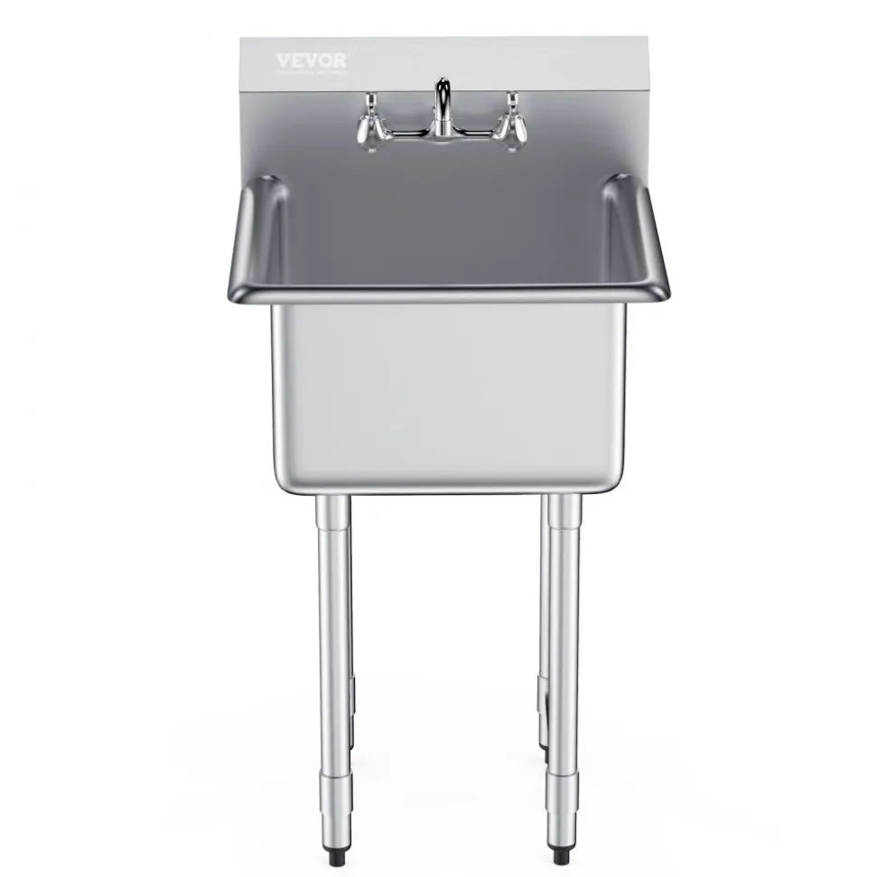 VEVOR Stainless Steel Prep & Utility Sink, 1 Compartment Free Standing Small Sink Include Faucet & legs, 21"x41" Commercial Single Bowl Sinks for Garage, Restaurant, Kitchen, Laundry