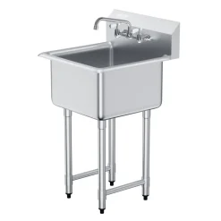 VEVOR Stainless Steel Prep & Utility Sink, 1 Compartment Free Standing Small Sink Include Faucet & legs, 21