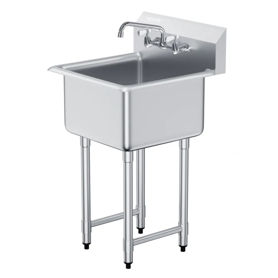 VEVOR Stainless Steel Prep & Utility Sink, 1 Compartment Free Standing Small Sink Include Faucet & legs, 21"x41" Commercial Single Bowl Sinks for Garage, Restaurant, Kitchen, Laundry