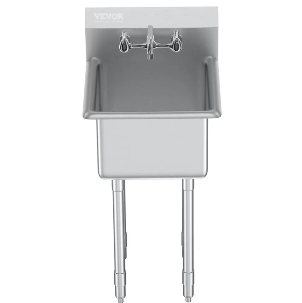 VEVOR Stainless Steel Prep & Utility Sink, 1 Compartment Free Standing Small Sink Include Faucet & legs, 18"x41" Commercial Single Bowl Sinks for Garage, Restaurant, Kitchen, Laundry