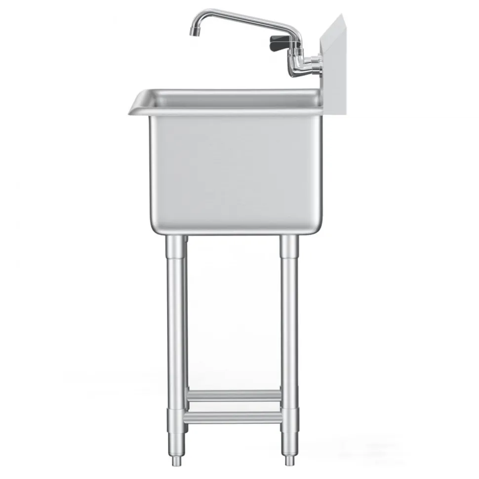 VEVOR Stainless Steel Prep & Utility Sink, 1 Compartment Free Standing Small Sink Include Faucet & legs, 18"x41" Commercial Single Bowl Sinks for Garage, Restaurant, Kitchen, Laundry