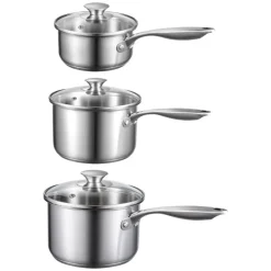 VEVOR Stainless Steel Saucepan Set, 1 QT & 2 QT & 3 QT Saucepans with Glass Lids, Multipurpose Nonstick Stainless Steel Sauce Pot with Ergonomic Handle, Friendly for Oven, Dishwasher, Induction Cooker