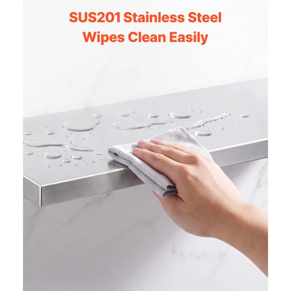 VEVOR Stainless Steel Shelf 12" x 48" Foldable Wall Mount Floating Shelf, Heavy-Duty Commercial Shelves with Brackets, 300LBS Capacity, Easy to Clean, Suitable for Restaurant, Home Kitchen, Garage