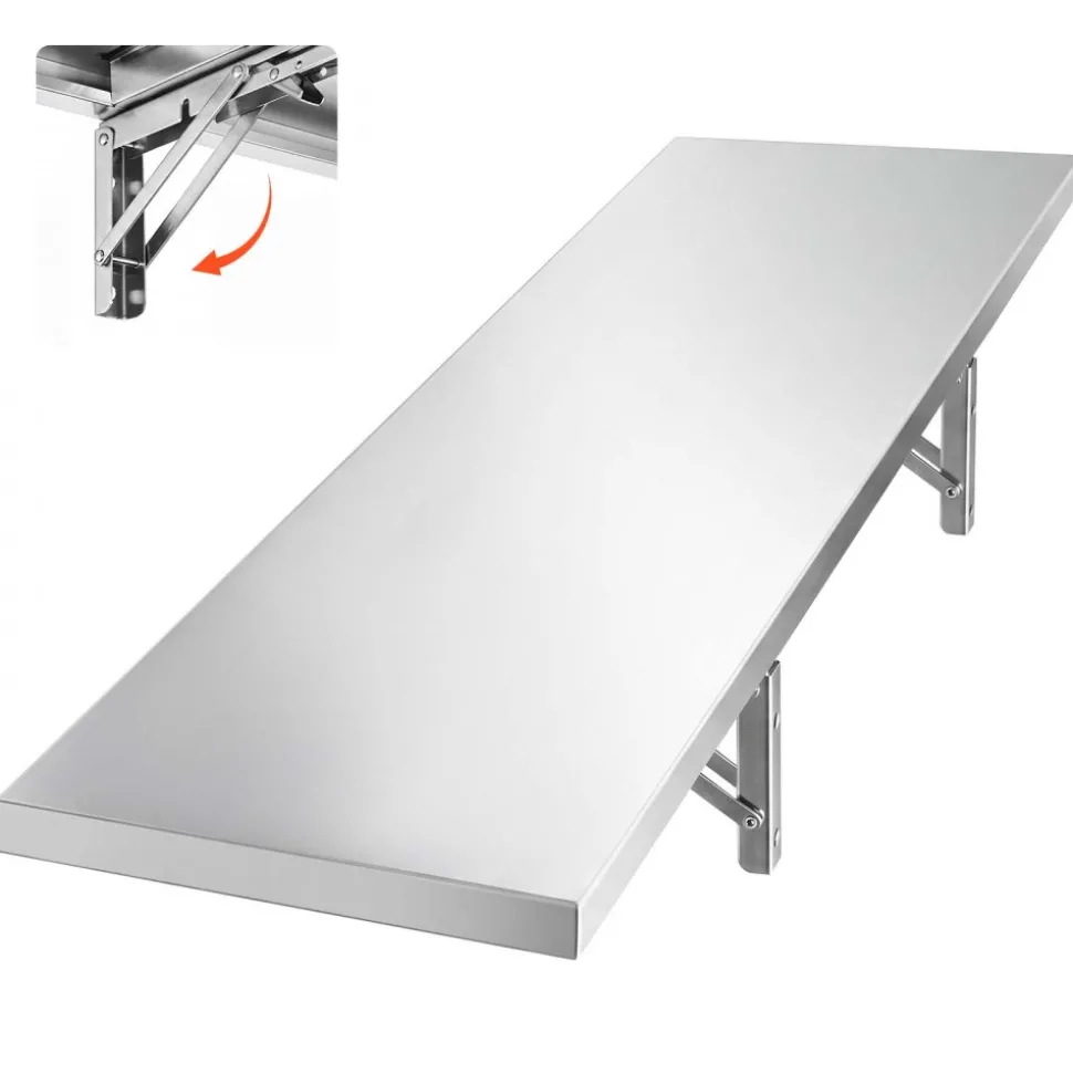 VEVOR Stainless Steel Shelf 12" x 48" Foldable Wall Mount Floating Shelf, Heavy-Duty Commercial Shelves with Brackets, 300LBS Capacity, Easy to Clean, Suitable for Restaurant, Home Kitchen, Garage