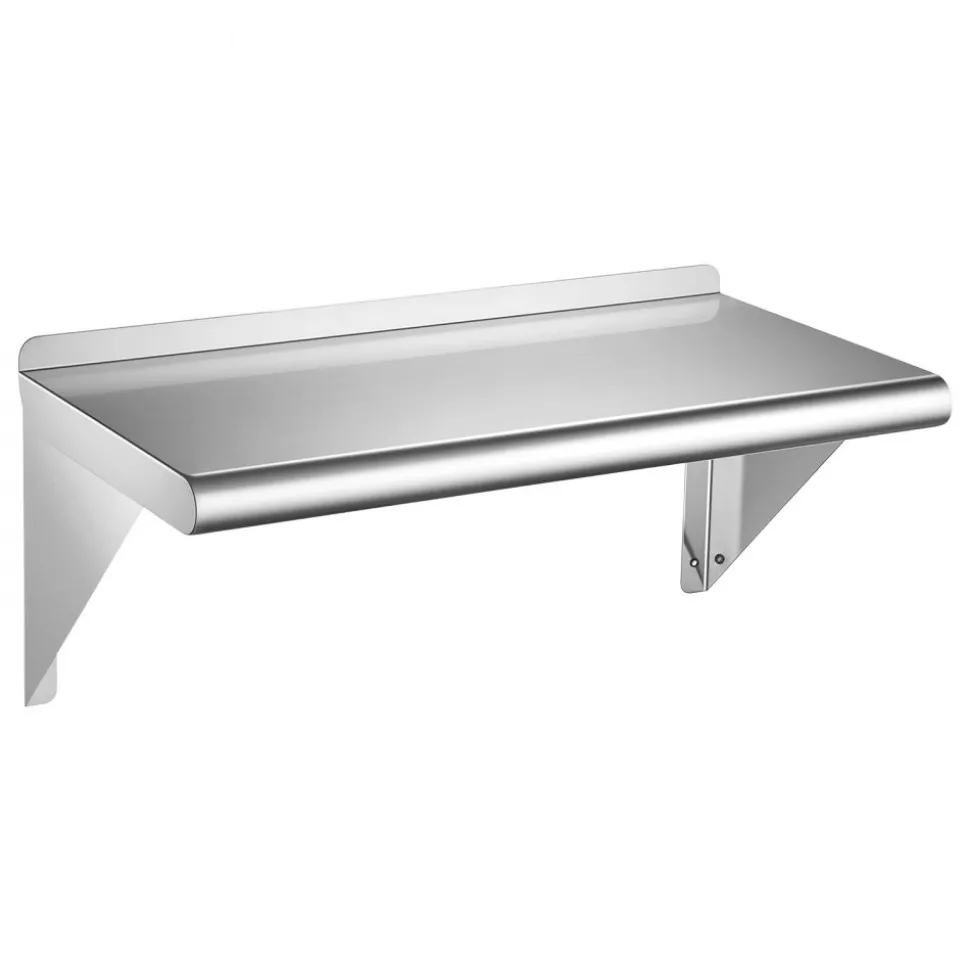 VEVOR Stainless Steel Shelf 12" x 36" Commercial Wall Mount Floating Shelf, Heavy-Duty Storage Rack with Brackets, 300LBS Strong Capacity, Easy to Clean, Suitable for Restaurant, Home Kitchen, Garage