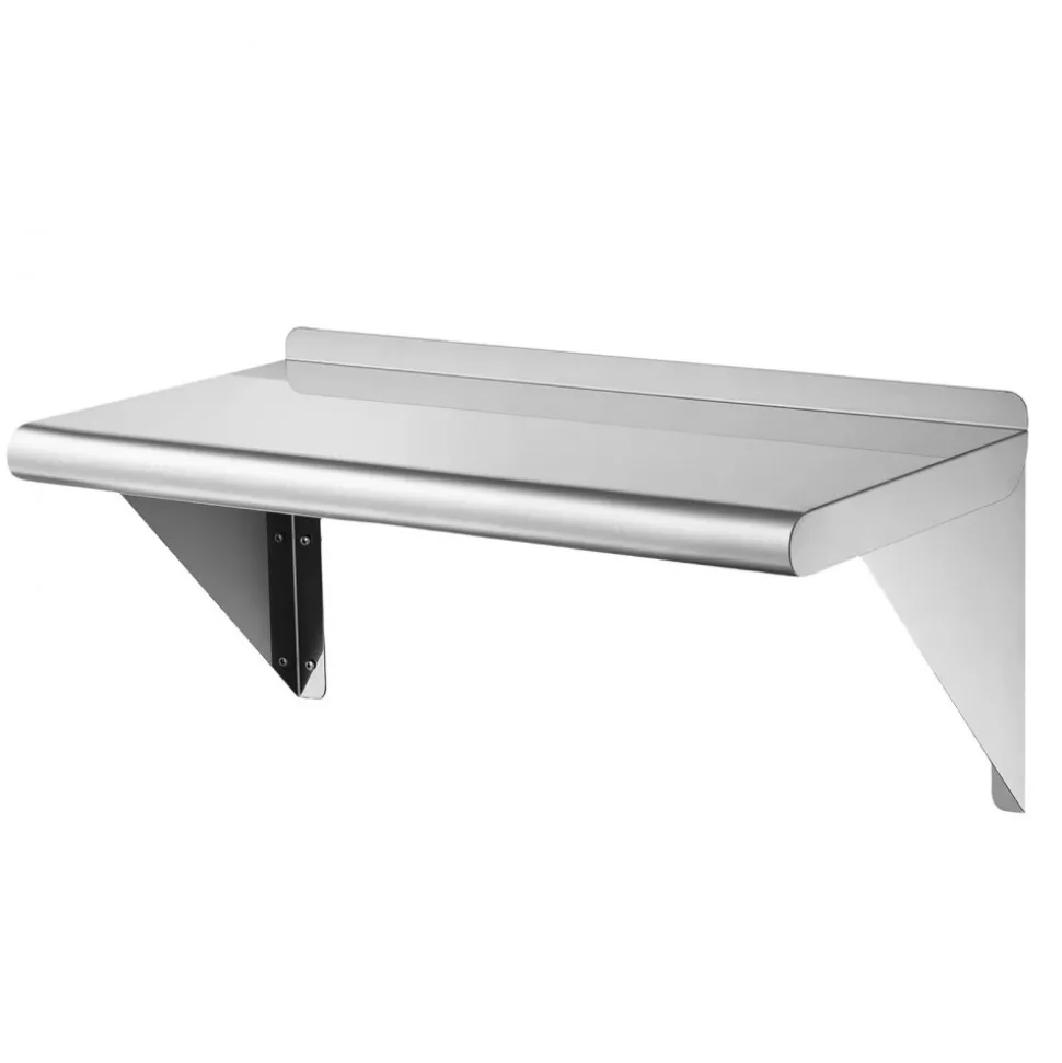 VEVOR Stainless Steel Shelf 12" x 36" Commercial Wall Mount Floating Shelf, Heavy-Duty Storage Rack with Brackets, 300LBS Strong Capacity, Easy to Clean, Suitable for Restaurant, Home Kitchen, Garage