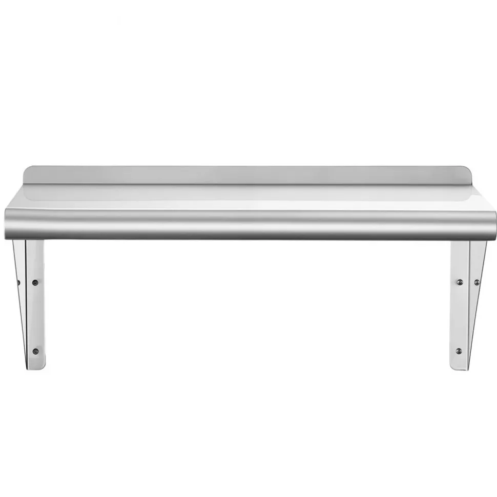 VEVOR Stainless Steel Shelf 12" x 36" Commercial Wall Mount Floating Shelf, Heavy-Duty Storage Rack with Brackets, 300LBS Strong Capacity, Easy to Clean, Suitable for Restaurant, Home Kitchen, Garage