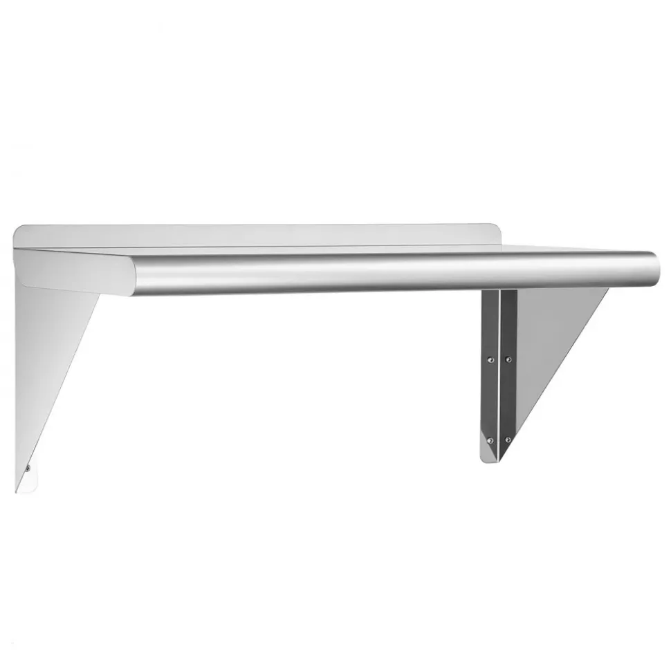 VEVOR Stainless Steel Shelf 12" x 36" Commercial Wall Mount Floating Shelf, Heavy-Duty Storage Rack with Brackets, 300LBS Strong Capacity, Easy to Clean, Suitable for Restaurant, Home Kitchen, Garage