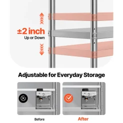 VEVOR Stainless Steel Shelves 48x18.5 Inch 5 Tier Adjustable Shelf Storage Unit Stainless Steel Rack Shelving Heavy Duty Shelving for Kitchen Commercial Office Garage Storage 330lb Per Shelf