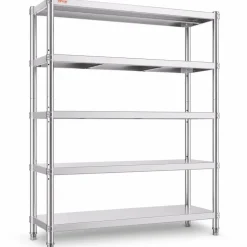 VEVOR Stainless Steel Shelves 48x18.5 Inch 5 Tier Adjustable Shelf Storage Unit Stainless Steel Rack Shelving Heavy Duty Shelving for Kitchen Commercial Office Garage Storage 330lb Per Shelf