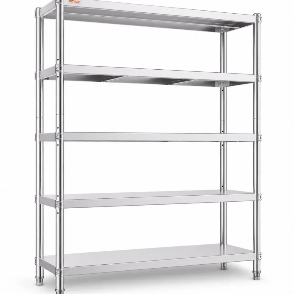 VEVOR Stainless Steel Shelves 48x18.5 Inch 5 Tier Adjustable Shelf Storage Unit Stainless Steel Rack Shelving Heavy Duty Shelving for Kitchen Commercial Office Garage Storage 330lb Per Shelf