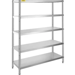 VEVOR Stainless Steel Shelves 48x18.5 Inch 5 Tier Adjustable Shelf Storage Unit Stainless Steel Rack Shelving Heavy Duty Shelving for Kitchen Commercial Office Garage Storage 330lb Per Shelf