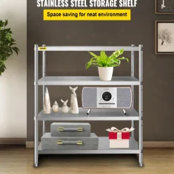 VEVOR Stainless Steel Shelving 46.8x18.5 Inch 4 Tier Adjustable Shelf Storage Unit Stainless Steel Heavy Duty Shelving for Kitchen Commercial Office Garage Storage 330lb Per Shelf
