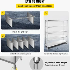 VEVOR Stainless Steel Shelving 60x18.5 Inch 5 Tier Adjustable Shelf Storage Unit Stainless Steel Heavy Duty Shelving for Kitchen Commercial Office Garage Storage 330lb Per Shelf