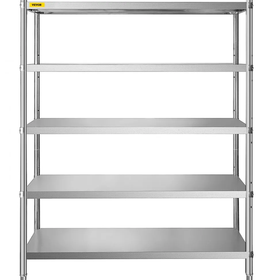 VEVOR Stainless Steel Shelving 60x18.5 Inch 5 Tier Adjustable Shelf Storage Unit Stainless Steel Heavy Duty Shelving for Kitchen Commercial Office Garage Storage 330lb Per Shelf