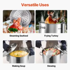 VEVOR Stainless Steel Stockpot, 54L Large Cooking Pots, Cookware Sauce Pot with Basket, Lid, and Handle, Heavy Duty Commercial Grade Stock Pot, Sanding Treatment, for Large Groups Events Silver