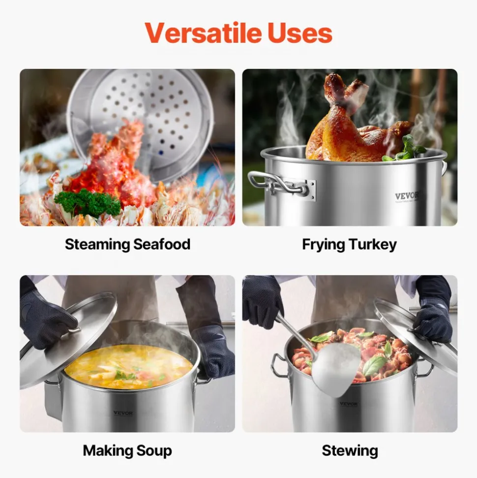 VEVOR Stainless Steel Stockpot, 54L Large Cooking Pots, Cookware Sauce Pot with Basket, Lid, and Handle, Heavy Duty Commercial Grade Stock Pot, Sanding Treatment, for Large Groups Events Silver