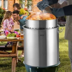 VEVOR Stainless Steel Stockpot, 54L Large Cooking Pots, Cookware Sauce Pot with Basket, Lid, and Handle, Heavy Duty Commercial Grade Stock Pot, Sanding Treatment, for Large Groups Events Silver