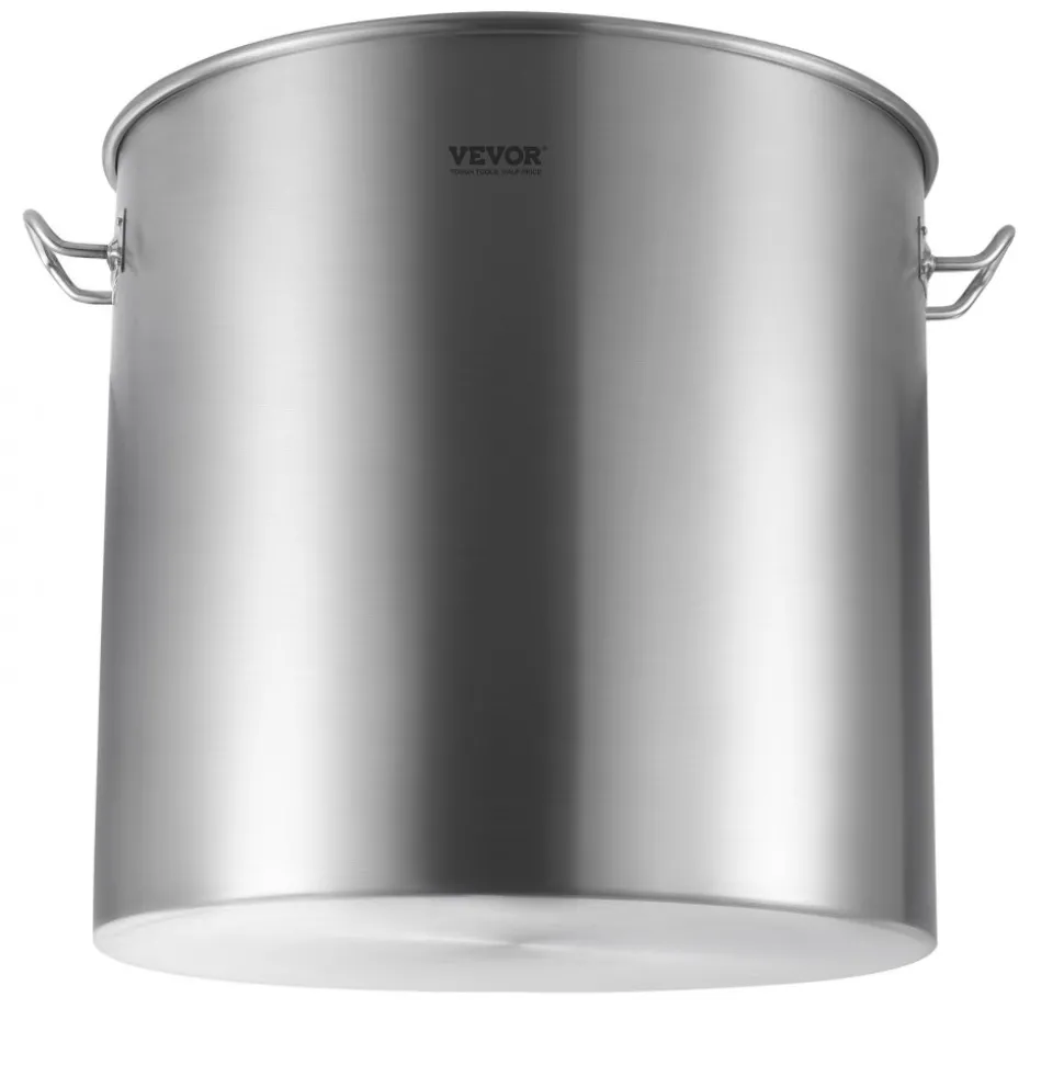 VEVOR Stainless Steel Stockpot, 100 Quart Large Cooking Pots, Cookware Sauce Pot with Basket, Lid, and Handle, Heavy Duty Commercial Grade Stock Pot, Sanding Treatment, for Large Groups Events Silver
