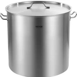 VEVOR Stainless Steel Stockpot, 100 Quart Large Cooking Pots, Cookware Sauce Pot with Basket, Lid, and Handle, Heavy Duty Commercial Grade Stock Pot, Sanding Treatment, for Large Groups Events Silver