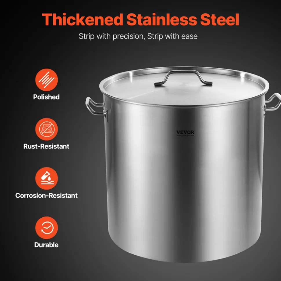 VEVOR Stainless Steel Stockpot, 100 Quart Large Cooking Pots, Cookware Sauce Pot with Basket, Lid, and Handle, Heavy Duty Commercial Grade Stock Pot, Sanding Treatment, for Large Groups Events Silver