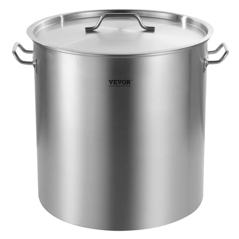 VEVOR Stainless Steel Stockpot, 84 Quart Large Cooking Pots, Cookware Sauce Pot with Basket, Lid, and Handle, Heavy Duty Commercial Grade Stock Pot, Sanding Treatment, for Large Groups Events Silver