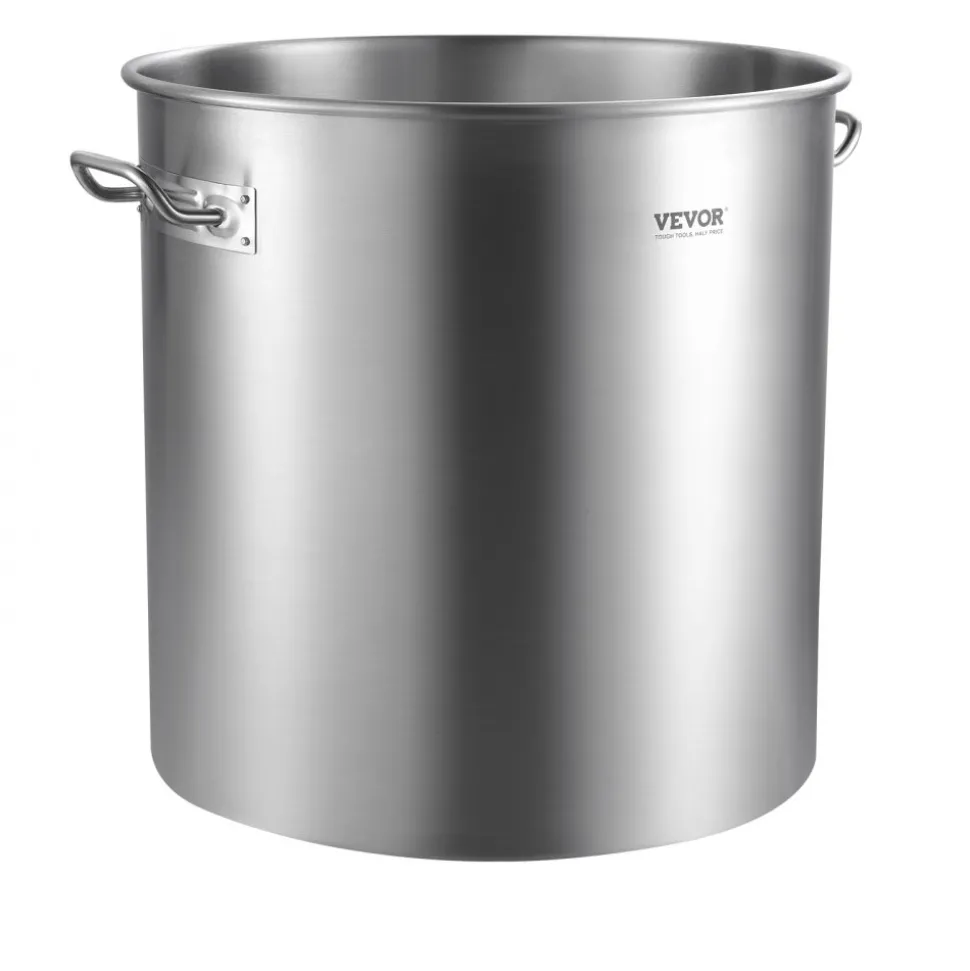VEVOR Stainless Steel Stockpot, 84 Quart Large Cooking Pots, Cookware Sauce Pot with Basket, Lid, and Handle, Heavy Duty Commercial Grade Stock Pot, Sanding Treatment, for Large Groups Events Silver