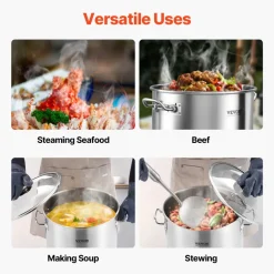 VEVOR Stainless Steel Stockpot, 24 Quart Cooking Pots, Cookware Sauce Pot with Lid, and Handle, Heavy Duty Commercial Grade Stock Pot, Sanding Treatment, for Steaming Boiling or Frying Silver