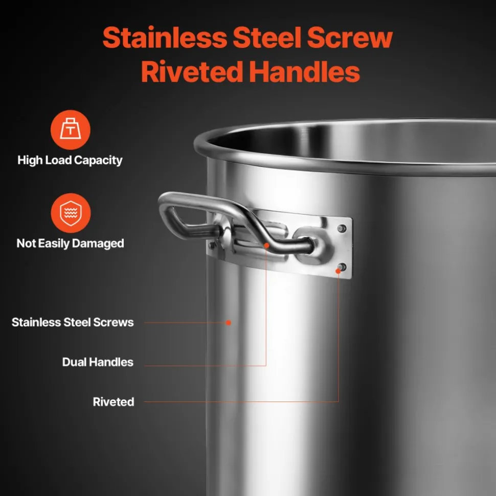 VEVOR Stainless Steel Stockpot, 24 Quart Cooking Pots, Cookware Sauce Pot with Lid, and Handle, Heavy Duty Commercial Grade Stock Pot, Sanding Treatment, for Steaming Boiling or Frying Silver