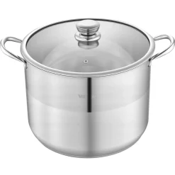VEVOR Stainless Steel Stock Pot, 16-Quart Stainless Steel Stockpot with Glass Lid, PFOA-Free, PFAS-Free, Compatible with Gas Stoves, Induction Cooktops, Electric Stoves, for Soups, Stews, and Pasta