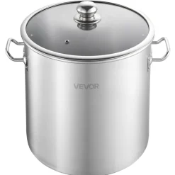 VEVOR Stainless Steel Stock Pot, 21-Quart Stainless Steel Stockpot with Glass Lid, PFOA-Free, PFAS-Free, Compatible with Gas Stoves, Induction Cooktops, Electric Stoves, for Soups, Stews, and Pasta