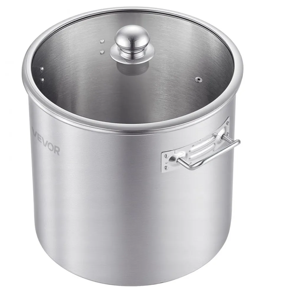 VEVOR Stainless Steel Stock Pot, 21-Quart Stainless Steel Stockpot with Glass Lid, PFOA-Free, PFAS-Free, Compatible with Gas Stoves, Induction Cooktops, Electric Stoves, for Soups, Stews, and Pasta