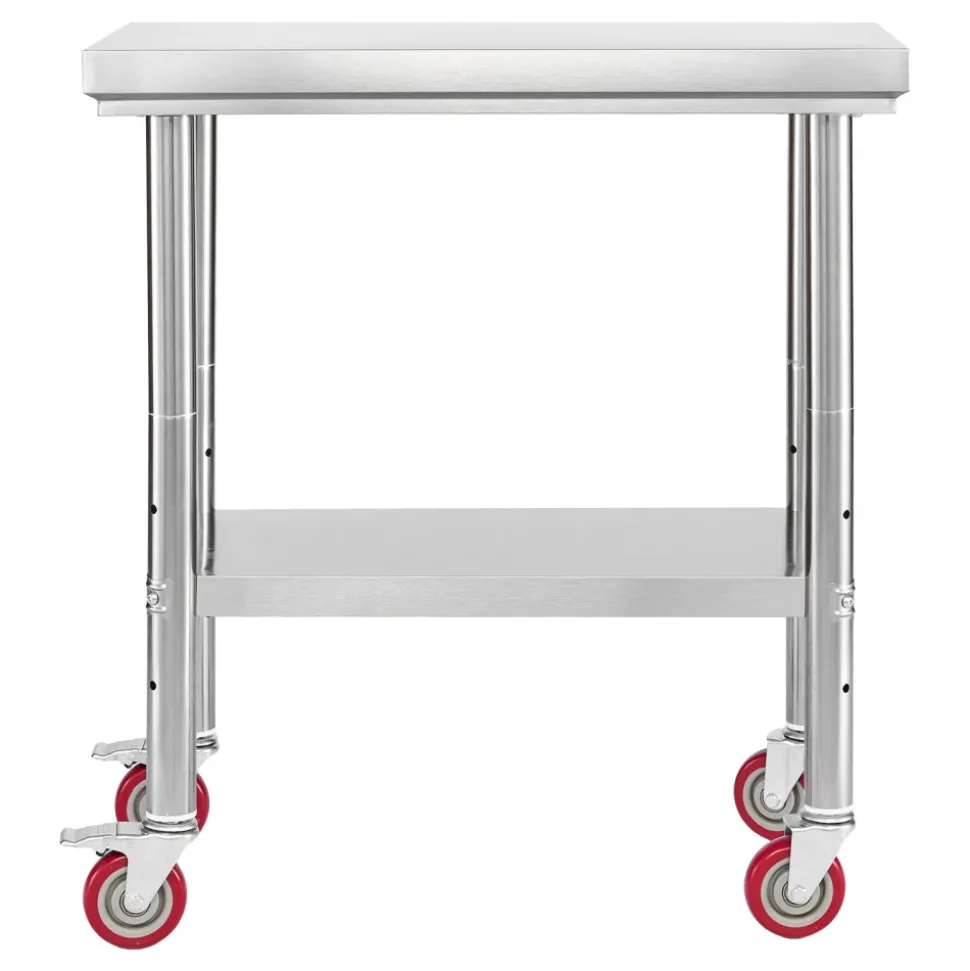 VEVOR Stainless Steel Table, 24 x 30 Inches Food Prep Worktable with Wheels, Kitchen Prep Table with Adjustable Undershelf Workstations for Commercial Kitchen, Restaurant, Hotel and Garage, Outdoor