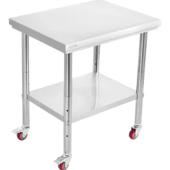VEVOR Stainless Steel Table, 24 x 30 Inches Food Prep Worktable with Wheels, Kitchen Prep Table with Adjustable Undershelf Workstations for Commercial Kitchen, Restaurant, Hotel and Garage, Outdoor