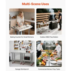 VEVOR Stainless Steel Table, 24 x 30 Inches Food Prep Worktable with Wheels, Kitchen Prep Table with Adjustable Undershelf Workstations for Commercial Kitchen, Restaurant, Hotel and Garage, Outdoor