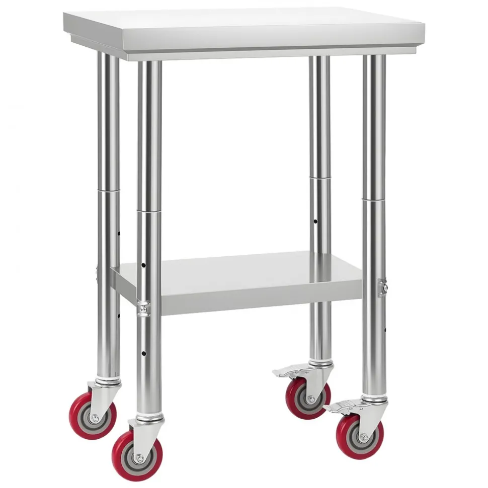 VEVOR Stainless Steel Table, 24 x 18 Inches Food Prep Worktable with Wheels, Kitchen Prep Table with Adjustable Undershelf Workstations for Commercial Kitchen, Restaurant, Hotel and Garage, Outdoor